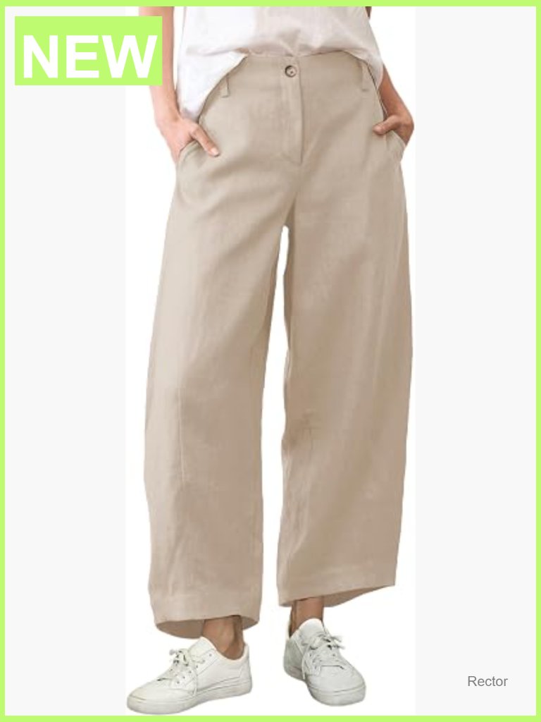 Wide Leg Linen Capri Pants Elastic Waisted High Rise